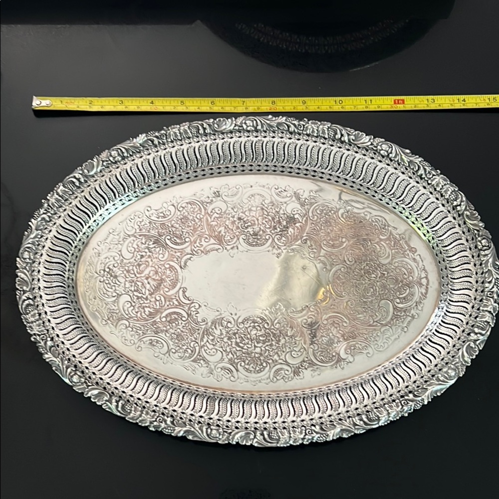 Elegant Silver Ornate Serving Tray
